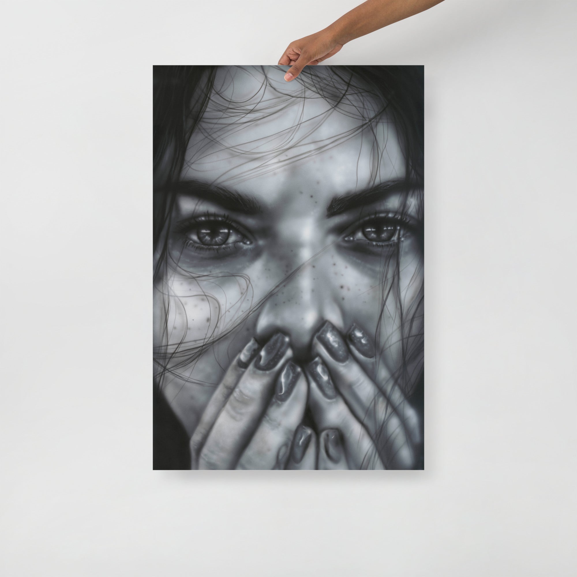 Hands over mouth Photo paper poster